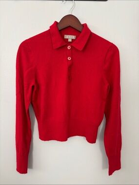 J. Crew Cashmere Red Long-Sleeve Polo Sweater